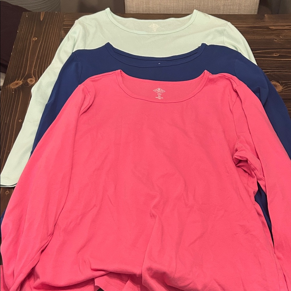 St. John's Bay Long Sleeve Tees - Pink, Blue, and Light Green